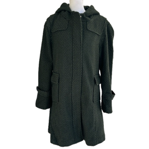 Rouge Par green black cotton wool hooded fitted coat puffy shoulders size XL